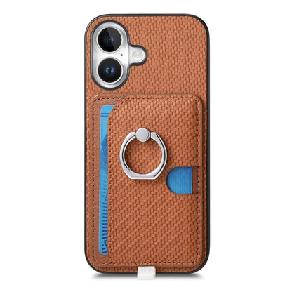 For iPhone 16 Plus Case Ring Kickstand Leather Back Cover with Magnetic Detachable Card Holder