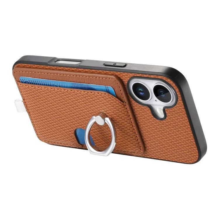 For iPhone 16 Plus Case Ring Kickstand Leather Back Cover with Magnetic Detachable Card Holder