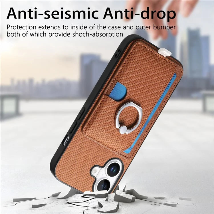 For iPhone 16 Plus Case Ring Kickstand Leather Back Cover with Magnetic Detachable Card Holder