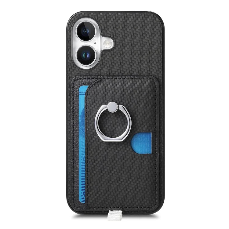 For iPhone 16 Plus Case Ring Kickstand Leather Back Cover with Magnetic Detachable Card Holder