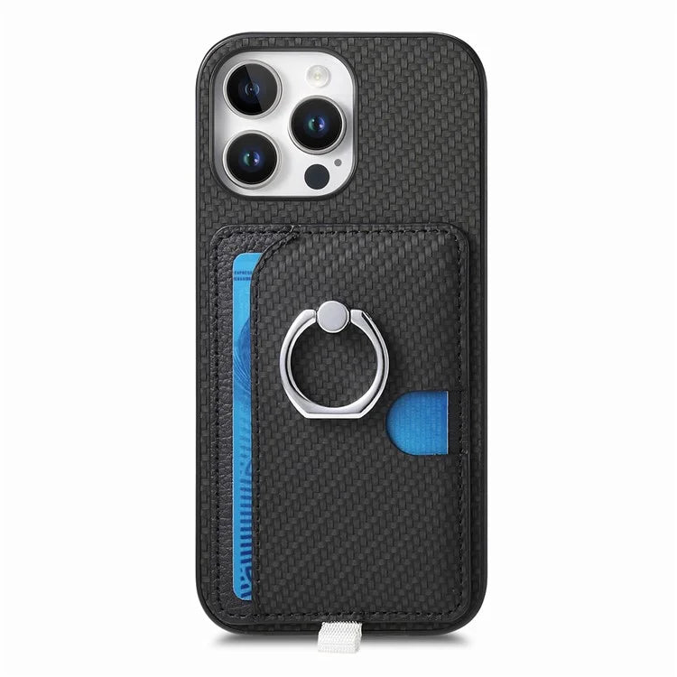 For iPhone 16 Pro Case Ring Kickstand Leather Back Cover with Magnetic Detachable Card Holder