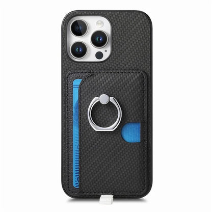 For iPhone 16 Pro Case Ring Kickstand Leather Back Cover with Magnetic Detachable Card Holder