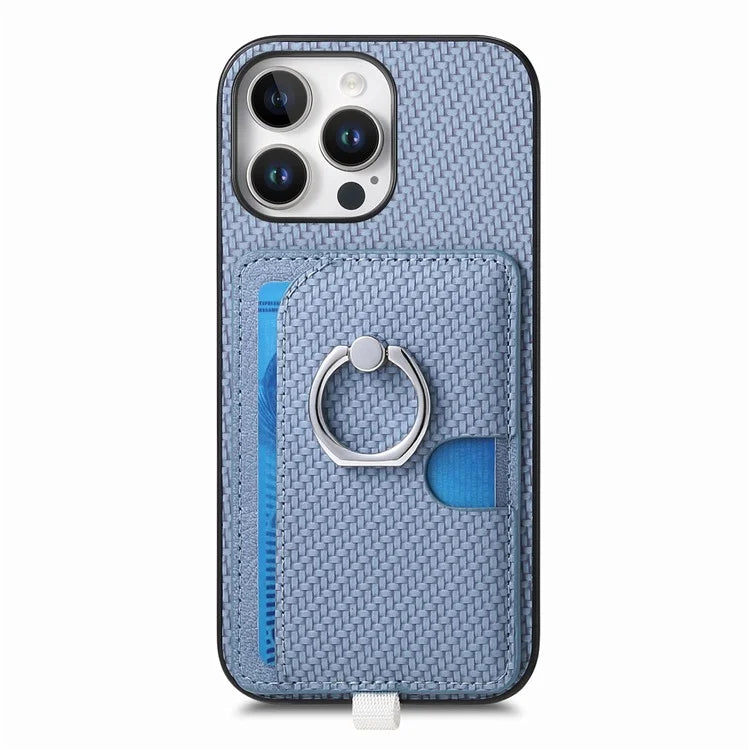 For iPhone 16 Pro Case Ring Kickstand Leather Back Cover with Magnetic Detachable Card Holder