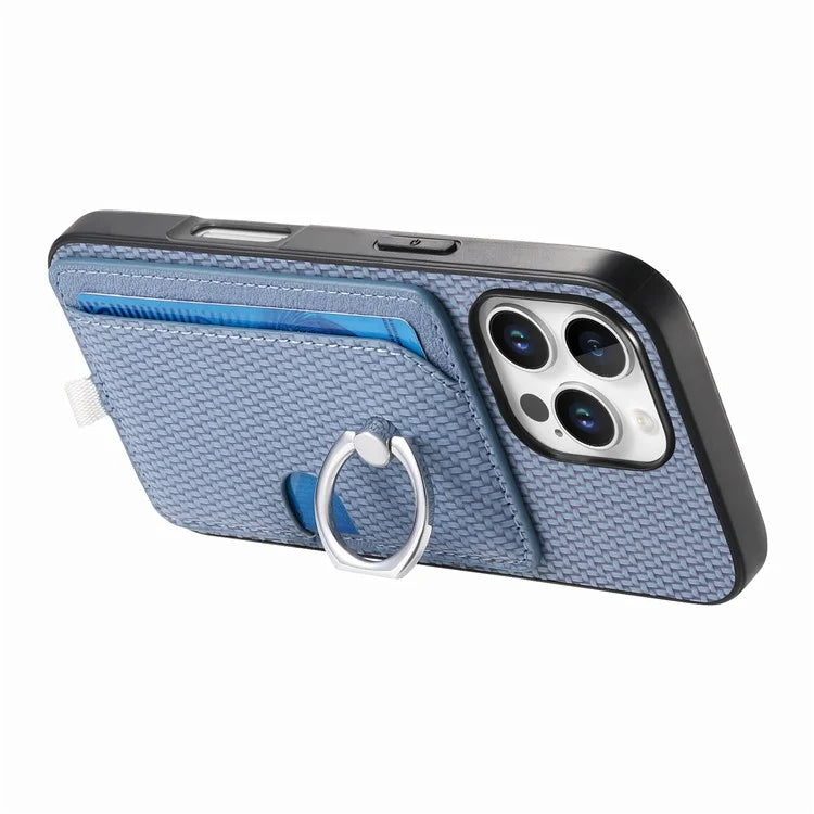 For iPhone 16 Pro Case Ring Kickstand Leather Back Cover with Magnetic Detachable Card Holder