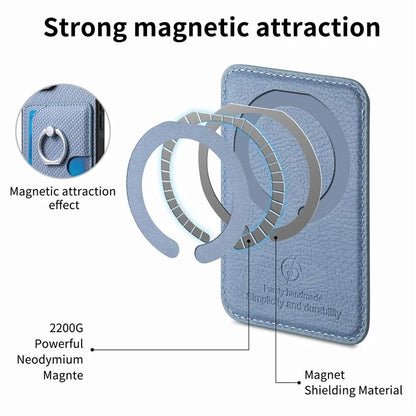 For iPhone 16 Pro Case Ring Kickstand Leather Back Cover with Magnetic Detachable Card Holder