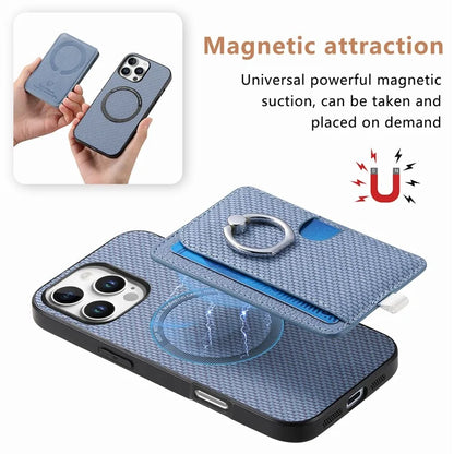 For iPhone 16 Pro Case Ring Kickstand Leather Back Cover with Magnetic Detachable Card Holder