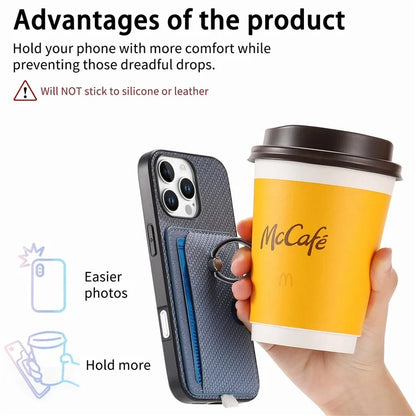 For iPhone 16 Pro Case Ring Kickstand Leather Back Cover with Magnetic Detachable Card Holder