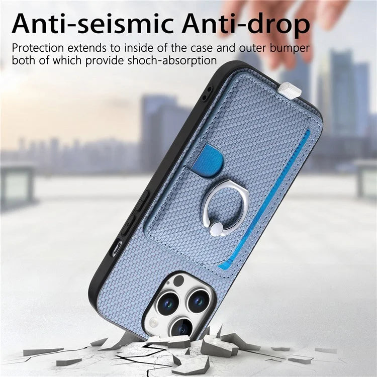 For iPhone 16 Pro Case Ring Kickstand Leather Back Cover with Magnetic Detachable Card Holder