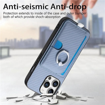 For iPhone 16 Pro Case Ring Kickstand Leather Back Cover with Magnetic Detachable Card Holder