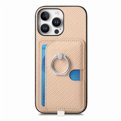 For iPhone 16 Pro Case Ring Kickstand Leather Back Cover with Magnetic Detachable Card Holder