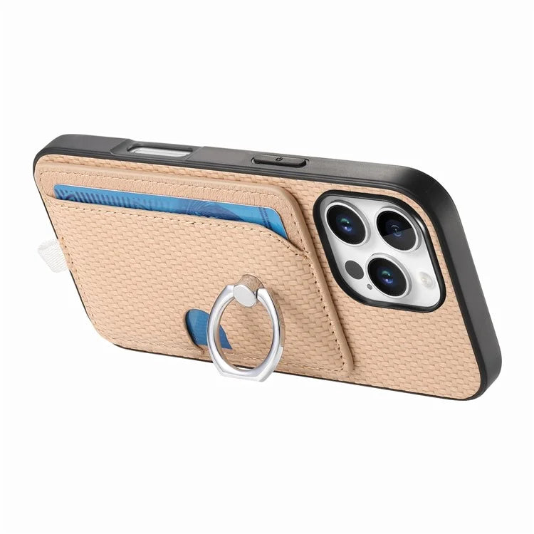 For iPhone 16 Pro Case Ring Kickstand Leather Back Cover with Magnetic Detachable Card Holder
