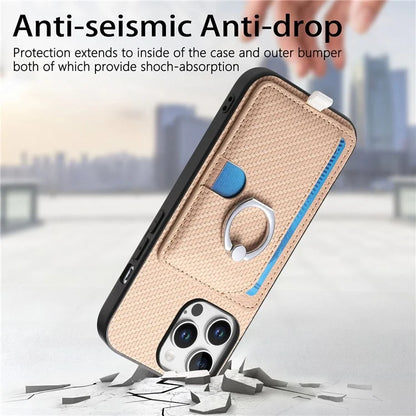 For iPhone 16 Pro Case Ring Kickstand Leather Back Cover with Magnetic Detachable Card Holder