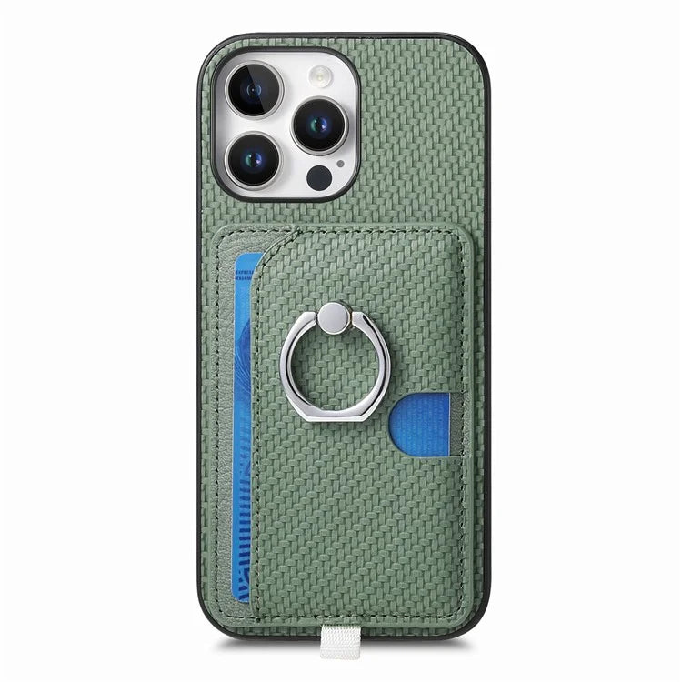 For iPhone 16 Pro Case Ring Kickstand Leather Back Cover with Magnetic Detachable Card Holder