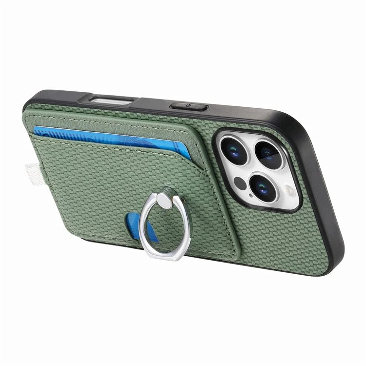 For iPhone 16 Pro Case Ring Kickstand Leather Back Cover with Magnetic Detachable Card Holder
