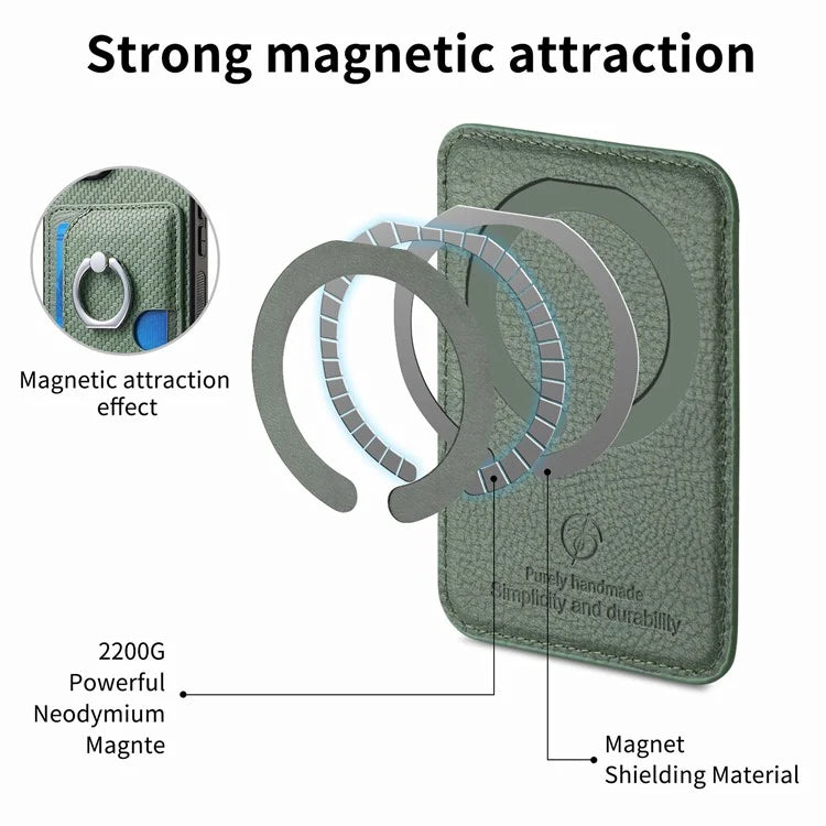 For iPhone 16 Pro Case Ring Kickstand Leather Back Cover with Magnetic Detachable Card Holder