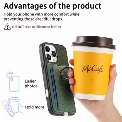 For iPhone 16 Pro Case Ring Kickstand Leather Back Cover with Magnetic Detachable Card Holder