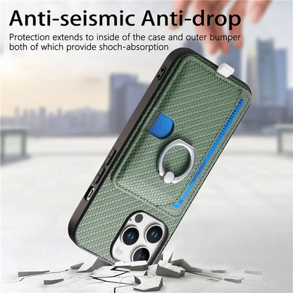 For iPhone 16 Pro Case Ring Kickstand Leather Back Cover with Magnetic Detachable Card Holder