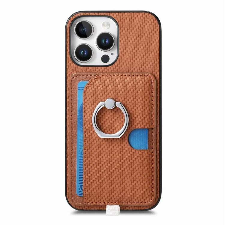 For iPhone 16 Pro Case Ring Kickstand Leather Back Cover with Magnetic Detachable Card Holder