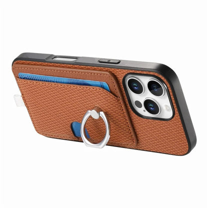 For iPhone 16 Pro Case Ring Kickstand Leather Back Cover with Magnetic Detachable Card Holder