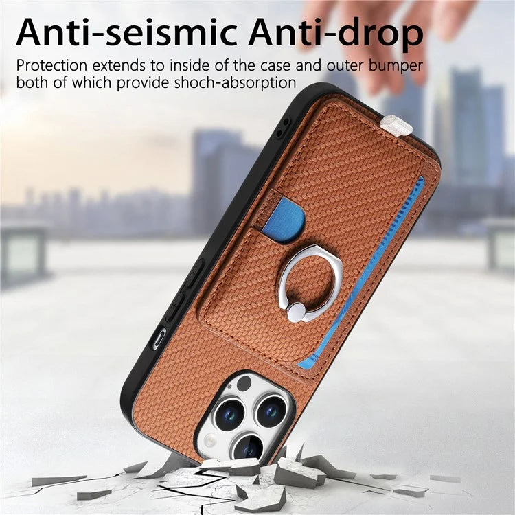For iPhone 16 Pro Case Ring Kickstand Leather Back Cover with Magnetic Detachable Card Holder