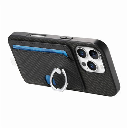 For iPhone 16 Pro Max Case Ring Kickstand Leather Back Cover with Magnetic Detachable Card Holder