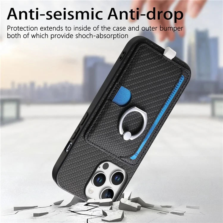 For iPhone 16 Pro Max Case Ring Kickstand Leather Back Cover with Magnetic Detachable Card Holder