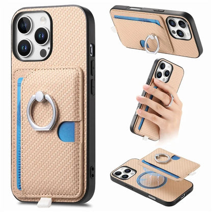 For iPhone 16 Pro Max Case Ring Kickstand Leather Back Cover with Magnetic Detachable Card Holder