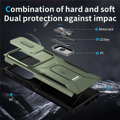 For Samsung Galaxy S24 Ultra Case Camshield Kickstand TPU+PC Anti-Slip Phone Cover