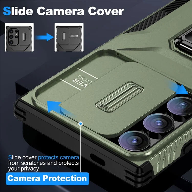 For Samsung Galaxy S24 Ultra Case Camshield Kickstand TPU+PC Anti-Slip Phone Cover