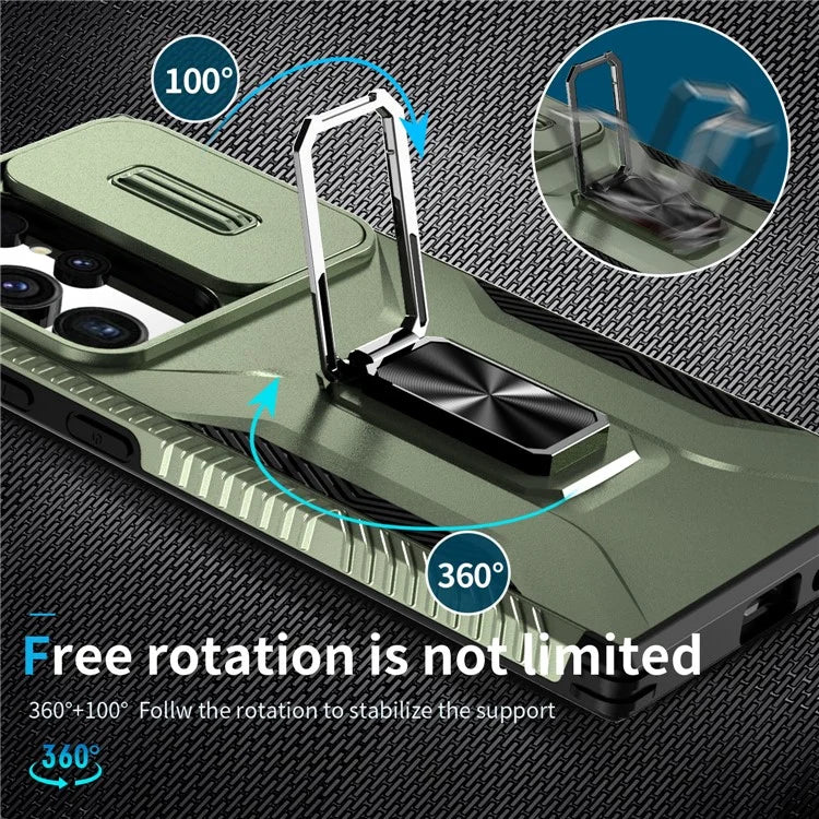 For Samsung Galaxy S24 Ultra Case Camshield Kickstand TPU+PC Anti-Slip Phone Cover