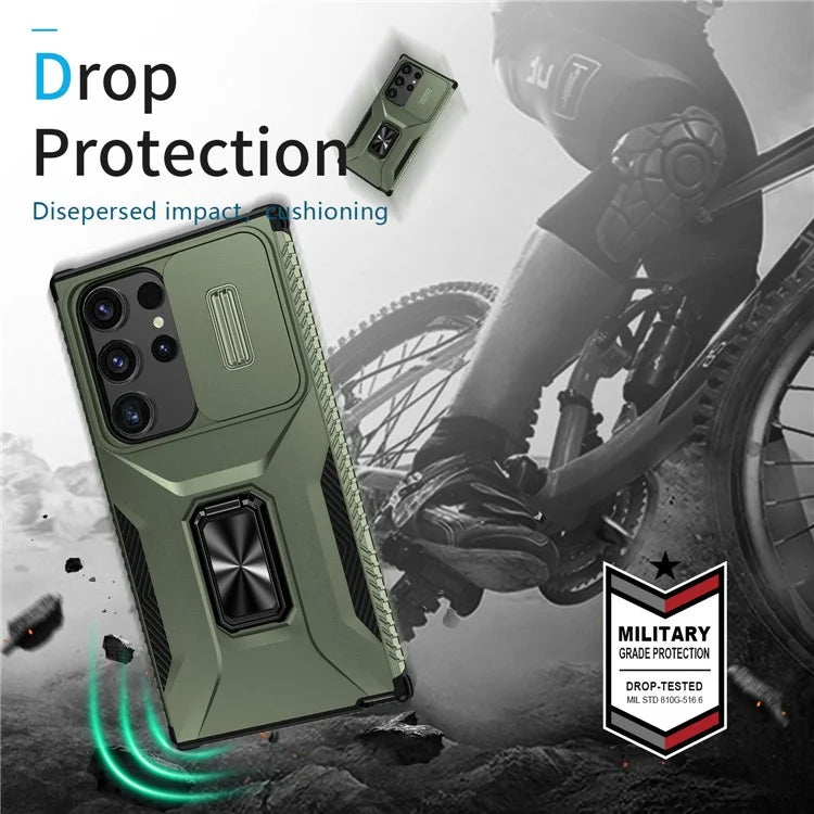 For Samsung Galaxy S24 Ultra Case Camshield Kickstand TPU+PC Anti-Slip Phone Cover
