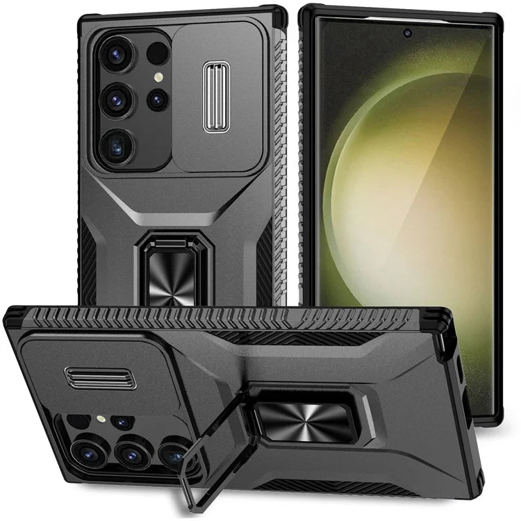 For Samsung Galaxy S24 Ultra Case Camshield Kickstand TPU+PC Anti-Slip Phone Cover