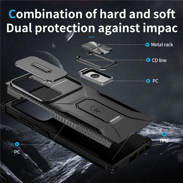 For Samsung Galaxy S24 Ultra Case Camshield Kickstand TPU+PC Anti-Slip Phone Cover