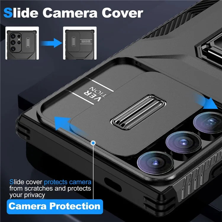 For Samsung Galaxy S24 Ultra Case Camshield Kickstand TPU+PC Anti-Slip Phone Cover