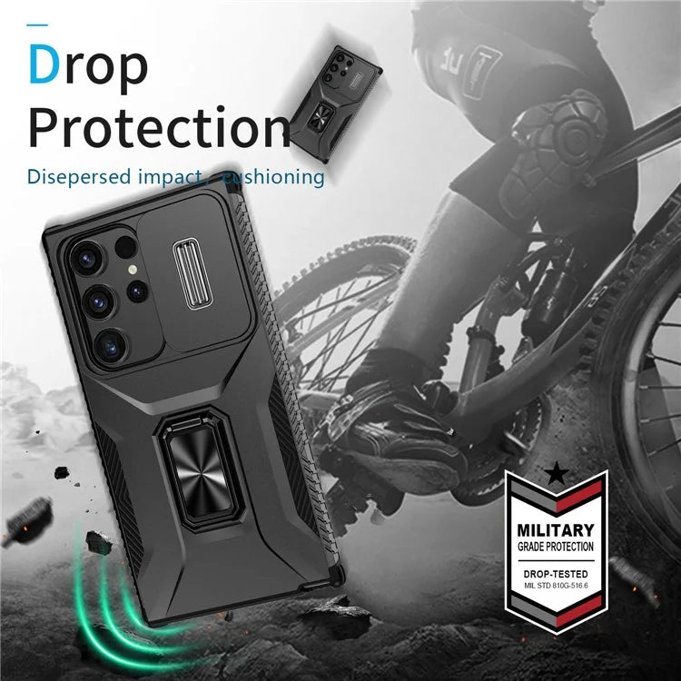 For Samsung Galaxy S24 Ultra Case Camshield Kickstand TPU+PC Anti-Slip Phone Cover