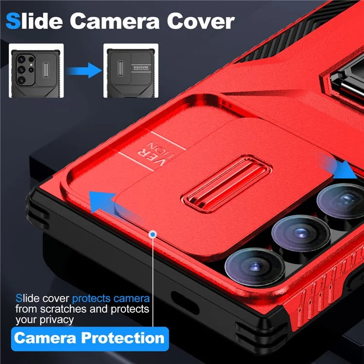 For Samsung Galaxy S24 Ultra Case Camshield Kickstand TPU+PC Anti-Slip Phone Cover