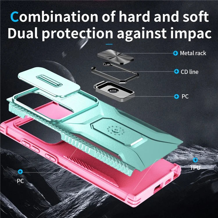 For Samsung Galaxy S24 Ultra Case Camshield Kickstand TPU+PC Anti-Slip Phone Cover
