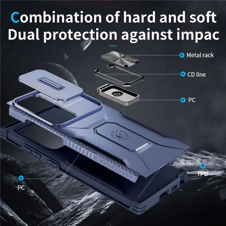 For Samsung Galaxy S24 Ultra Case Camshield Kickstand TPU+PC Anti-Slip Phone Cover