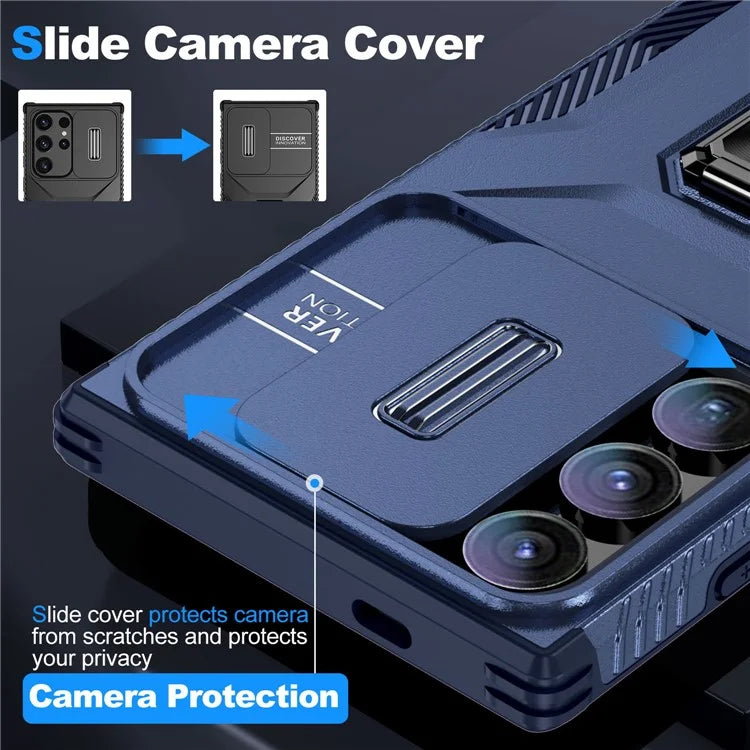 For Samsung Galaxy S24 Ultra Case Camshield Kickstand TPU+PC Anti-Slip Phone Cover