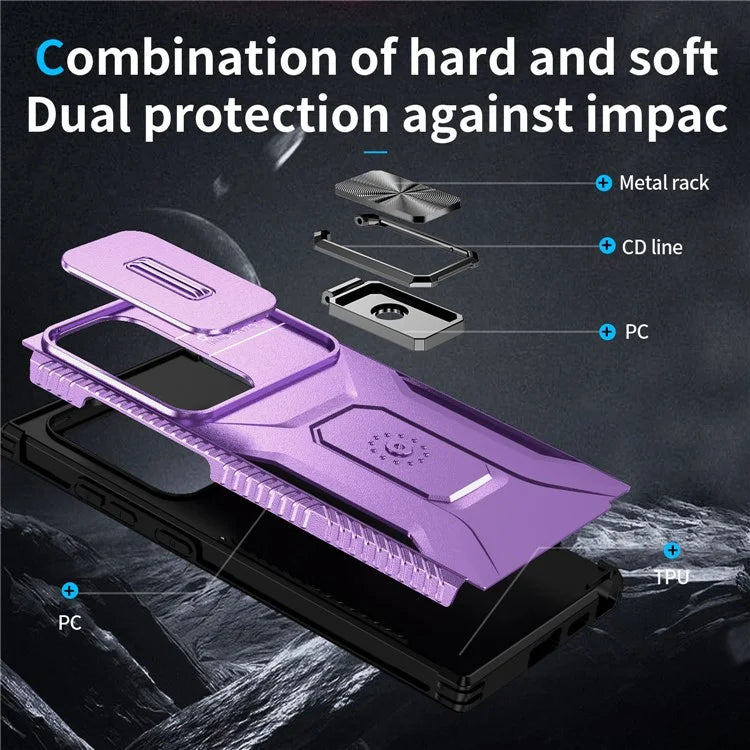 For Samsung Galaxy S24 Ultra Case Camshield Kickstand TPU+PC Anti-Slip Phone Cover