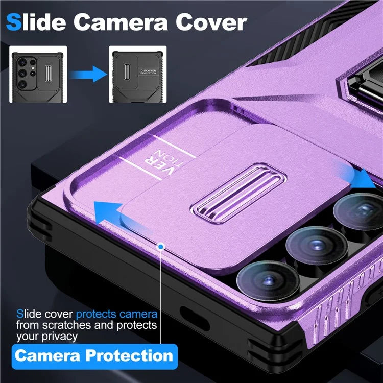 For Samsung Galaxy S24 Ultra Case Camshield Kickstand TPU+PC Anti-Slip Phone Cover
