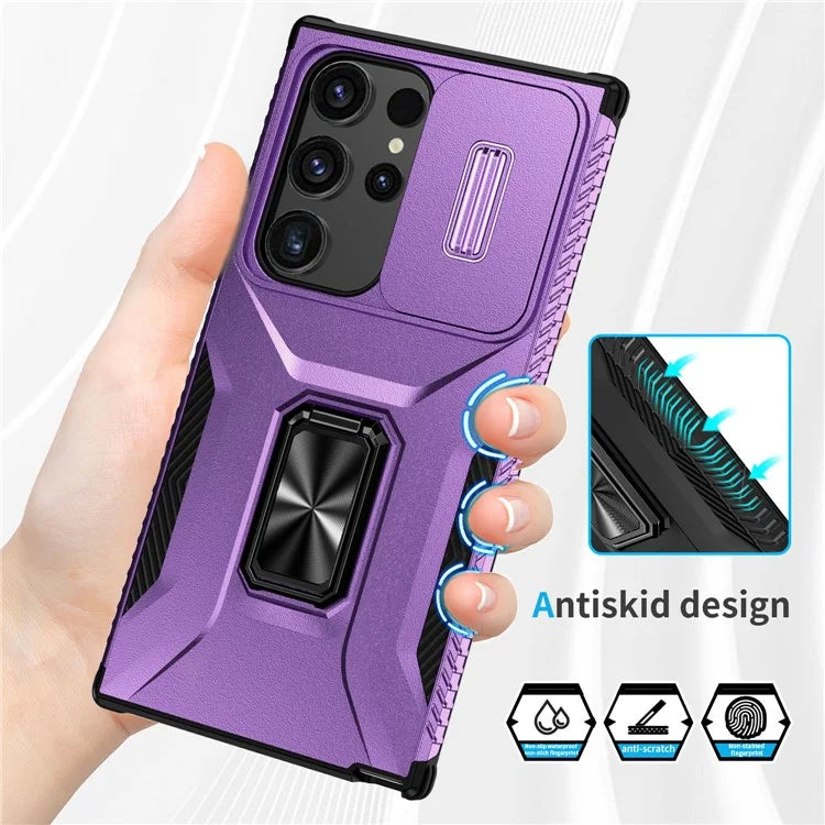For Samsung Galaxy S24 Ultra Case Camshield Kickstand TPU+PC Anti-Slip Phone Cover
