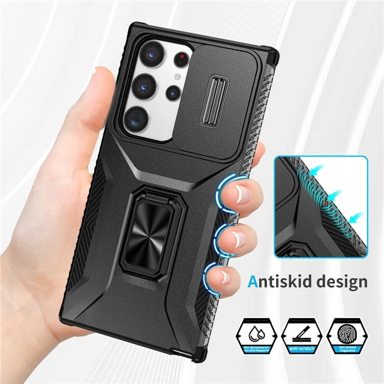 For Samsung Galaxy S23 Ultra Case Camshield Kickstand TPU+PC Anti-Slip Phone Cover