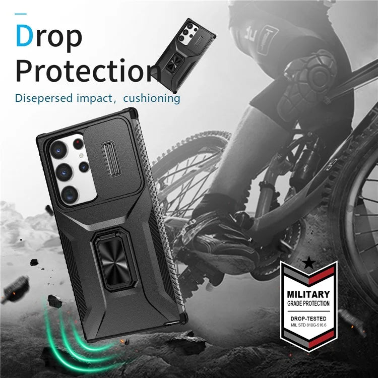 For Samsung Galaxy S23 Ultra Case Camshield Kickstand TPU+PC Anti-Slip Phone Cover