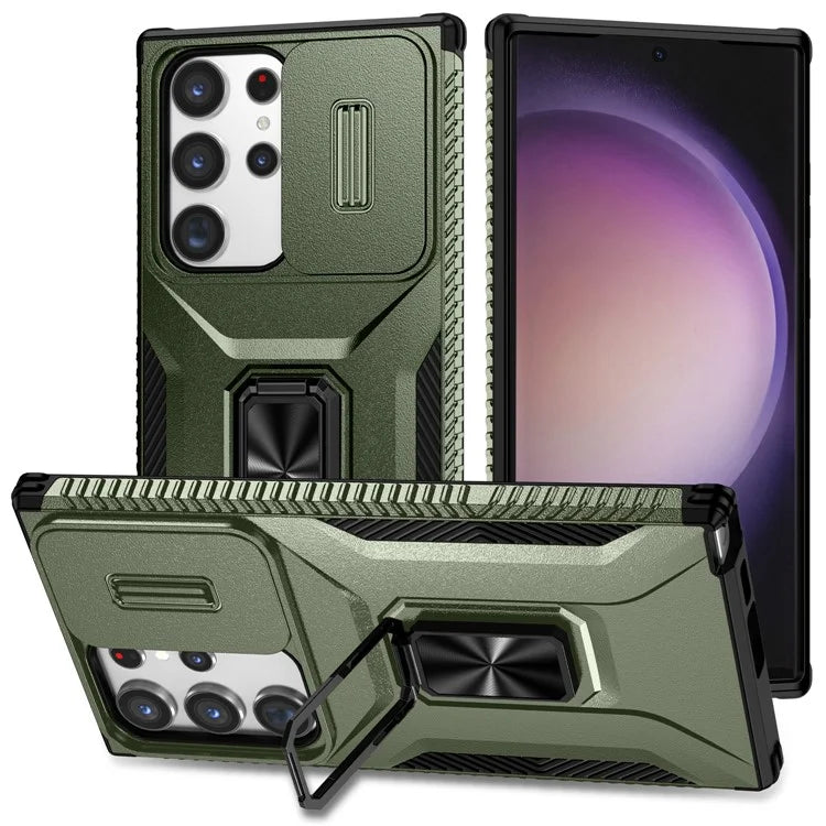 For Samsung Galaxy S23 Ultra Case Camshield Kickstand TPU+PC Anti-Slip Phone Cover