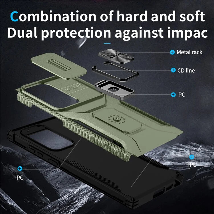 For Samsung Galaxy S23 Ultra Case Camshield Kickstand TPU+PC Anti-Slip Phone Cover