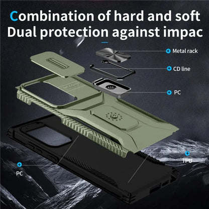 For Samsung Galaxy S23 Ultra Case Camshield Kickstand TPU+PC Anti-Slip Phone Cover