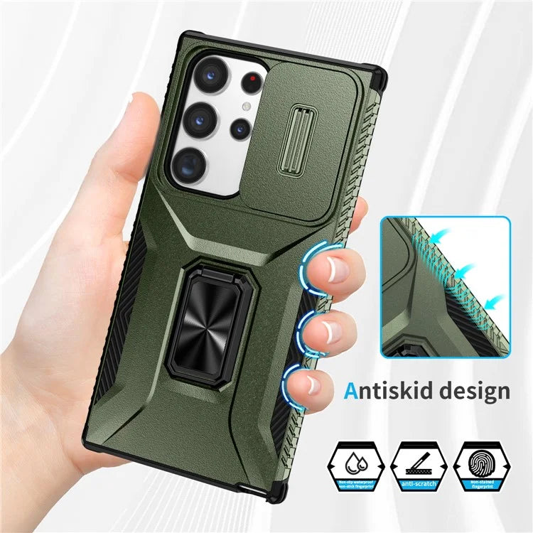 For Samsung Galaxy S23 Ultra Case Camshield Kickstand TPU+PC Anti-Slip Phone Cover