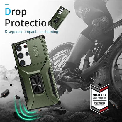 For Samsung Galaxy S23 Ultra Case Camshield Kickstand TPU+PC Anti-Slip Phone Cover