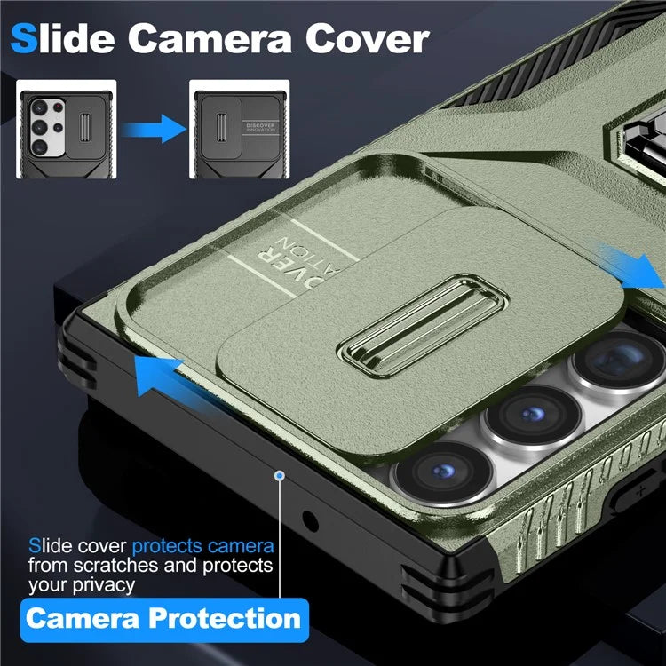 For Samsung Galaxy S23 Ultra Case Camshield Kickstand TPU+PC Anti-Slip Phone Cover